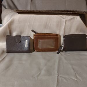 Brown Leather Wallet Trio. Tan Card Holder, Brown Wallet, Brown Key Holder